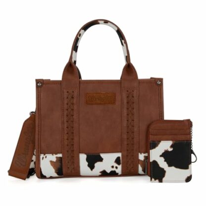 Wrangler Cow Print Tote Bag Sets for Women 2Pcs Western Handbags and Card Wallet Designer Satchel Purses - Image 2