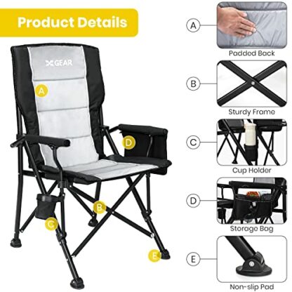 XGEAR Hard Arm Folding Camping Chair Portable Leisure Chair With Cup Holder&Storage Bag For Outdoor, Fishing, Festival, Picnic - Image 4