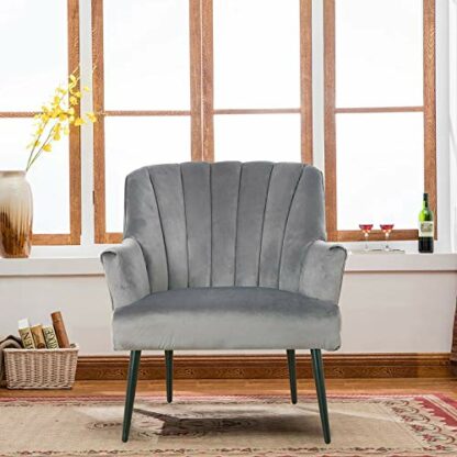 XS-Stock Velvet Armchair, Textile, Light Grey, One Size - Image 3