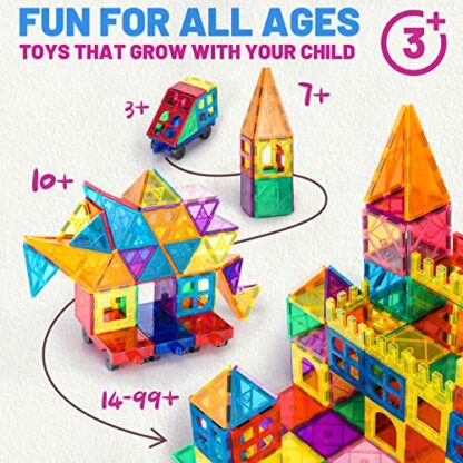 YIKUMO Kids Magnetic Tiles Toys, 100Pcs 3D Magnetic Building Blocks Tiles Set, Building Construction Educational STEM Toys for 3+ Year Old Boys and Girls - Image 3