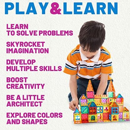 YIKUMO Kids Magnetic Tiles Toys, 100Pcs 3D Magnetic Building Blocks Tiles Set, Building Construction Educational STEM Toys for 3+ Year Old Boys and Girls - Image 4