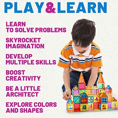 YIKUMO Magnetic Building Blocks, 60 PCS Kids Magnetic Tiles Set - Building Construction Educational Magnet Toys Gift for Boys And Girls Age 3 4 5 6 7 Year old… - Image 4