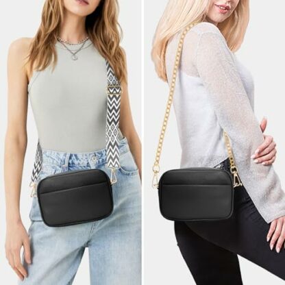 YILCER Crossbody Bag for Women, Small Leather Cross Body Bag Ladies Camera Handbag, Pom Pom London Bags Shoulder Bag with Changeable Guitar Wide Strap (2 Shoulder Straps) 3 YILCER Crossbody Bag for Women, Small Leather Cross Body Bag Ladies Camera Handbag, Pom Pom London Bags Shoulder Bag with Changeable Guitar Wide Strap (2 Shoulder Straps) - Image 3