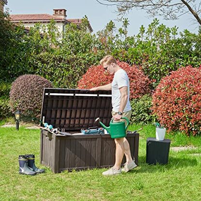 YITAHOME 119 Gallon Outdoor Storage Deck Box, 450L Large Resin Patio Storage for Outdoor Pillows, Garden Tools and Pool Supplies, Waterproof, Lockable, 141 x 68 x 60 cm (Brown) 3 YITAHOME 119 Gallon Outdoor Storage Deck Box, 450L Large Resin Patio Storage for Outdoor Pillows, Garden Tools and Pool Supplies, Waterproof, Lockable, 141 x 68 x 60 cm (Brown) - Image 3