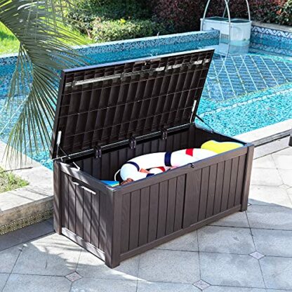 YITAHOME 119 Gallon Outdoor Storage Deck Box, 450L Large Resin Patio Storage for Outdoor Pillows, Garden Tools and Pool Supplies, Waterproof, Lockable, 141 x 68 x 60 cm (Brown) 4 YITAHOME 119 Gallon Outdoor Storage Deck Box, 450L Large Resin Patio Storage for Outdoor Pillows, Garden Tools and Pool Supplies, Waterproof, Lockable, 141 x 68 x 60 cm (Brown) - Image 4