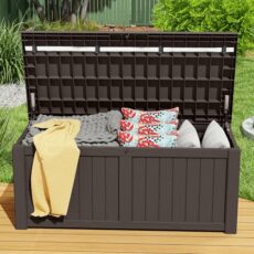 YITAHOME 119 Gallon Outdoor Storage Deck Box, 450L Large Resin Patio Storage for Outdoor Pillows, Garden Tools and Pool Supplies, Waterproof, Lockable, 141 x 68 x 60 cm (Brown)