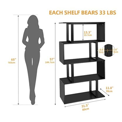 YITAHOME 5-Tier Bookcase, Bookshelves and Shelving units, Modern Freestanding Multifunctional Decorative Storage Shelving for Bedroom Living Room Home Office, S-Shaped bookshelf, 30X80X145CM - Image 3