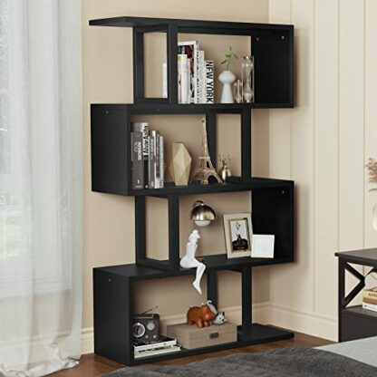 YITAHOME 5-Tier Bookcase, Bookshelves and Shelving units, Modern Freestanding Multifunctional Decorative Storage Shelving for Bedroom Living Room Home Office, S-Shaped bookshelf, 30X80X145CM - Image 4