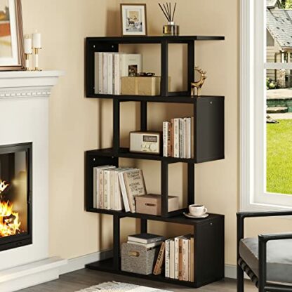 YITAHOME 5-Tier Bookcase, Bookshelves and Shelving units, Modern Freestanding Multifunctional Decorative Storage Shelving for Bedroom Living Room Home Office, S-Shaped bookshelf, 30X80X145CM - Image 2