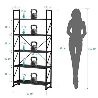YITAHOME 5 Tiers Bookcase, Floor Standing Book Shelf, Wooden and Metal Frame Book Rack, Display Storage Rack Shelves Units for Living Room, Home Office - Image 3