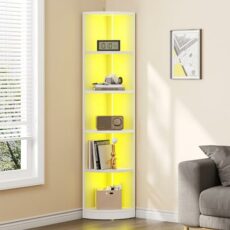 YITAHOME 5 Tiers Corner Shelf, Standing Floor Lamp with Colorful Running Lantern, Music Synchronization, Bookcase with Light for Bedroom Living Room Office Home Decoration 30x30x180cm