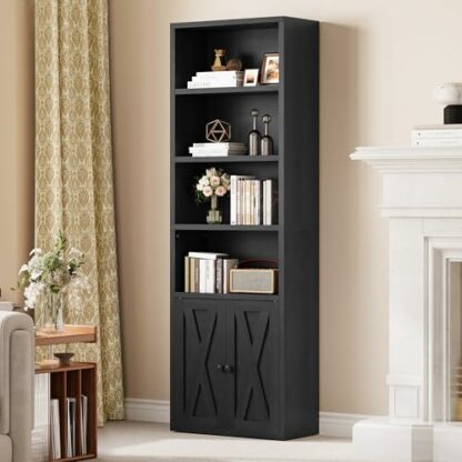 YITAHOME Bookcase, Floorstanding Bookshelves with Cupboard Industrial Shelves Storage Rack Wooden Cube Shelf Tall Storage Cabinet for Living Room, Study, Kitchen, Home Office 2 YITAHOME Bookcase, Floorstanding Bookshelves with Cupboard Industrial Shelves Storage Rack Wooden Cube Shelf Tall Storage Cabinet for Living Room, Study, Kitchen, Home Office - Image 2