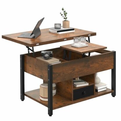 YITAHOME Lift Top Coffee Table with Drawers, 4 in 1 Multi-Function Liftable Coffee Table with Storage and Hidden Compartment, Coffee Table Converts to Dining Table for Living Room, Rustic Brown - Image 2