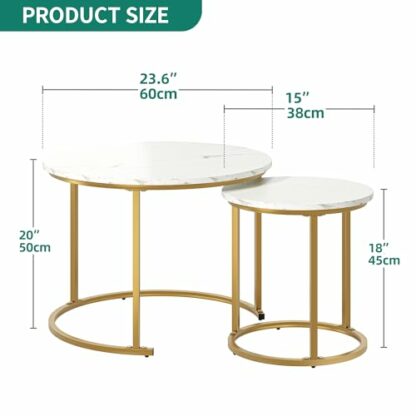 YITAHOME Modern Nesting Coffee Table Set of 2 for Living Room, White Round Wood Coffee Tables Stacking Accent Cocktail Tables End Side Table with Sturdy Metal Frame, Easy Assembly - Image 3