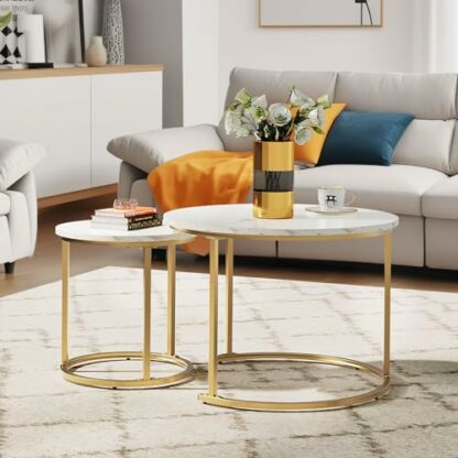 YITAHOME Modern Nesting Coffee Table Set of 2 for Living Room, White Round Wood Coffee Tables Stacking Accent Cocktail Tables End Side Table with Sturdy Metal Frame, Easy Assembly - Image 4