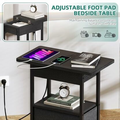 YITAHOME Narrow Side Table with Charging Station, Black Slim Side Table with Storage End Table with Drawers, Bedside Table with USB Ports Outlets Sofa Table Nightstand for Living Room, Bedroom - Image 4