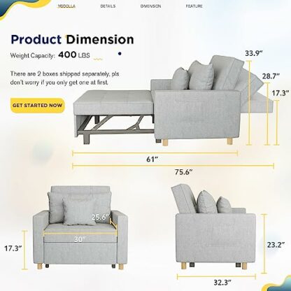 YODOLLA 3-in-1 Sofa Bed Chair - Image 4