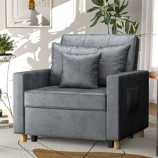 YODOLLA Single Sofa Bed Chair,3-in-1 Sleeper Chair Bed,Single Sofa Bed for Small Room,Convertible Sofa Chair Pull Out Adjustable Single Armchair Bed With Side Pocket, Bronze Dark Grey