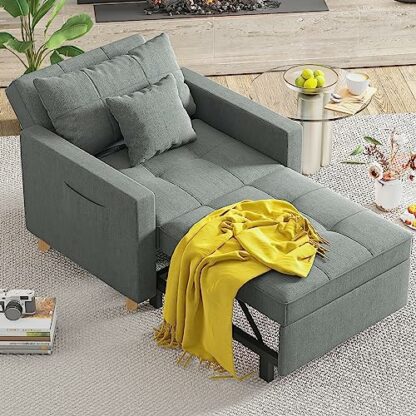 YODOLLA Single Sofa Bed Chair,3-in-1 Sleeper Chair Bed,Single Sofa Bed for Small Room,Convertible Sofa Chair Pull Out Adjustable Single Armchair Bed With Side Pocket, Dark Grey - Image 2
