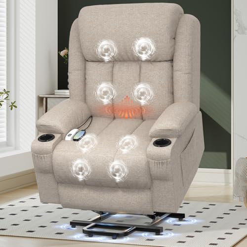 YONISEE Lift Chair Recliners for Elderly, Recliner Chair with Massage & Heat, Extended Footrest, Living Room Chair Armchair Lounge Oversized Sofa with Type C USB Port, 2 Drink Holders & 4 Side Pockets