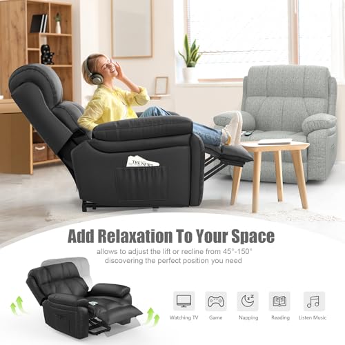 YONISEE Lift Chair Recliners for Elderly, Recliner Chair with Massage & Heat, Extended Footrest, Oversized Recliners Armchair Lounge Sofa with Type C+USB Ports, Hidden Drink Holders, Dual Side Pockets - Image 3