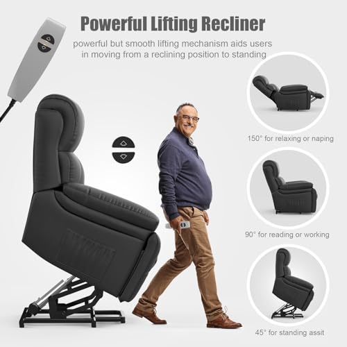 YONISEE Lift Chair Recliners for Elderly, Recliner Chair with Massage & Heat, Extended Footrest, Oversized Recliners Armchair Lounge Sofa with Type C+USB Ports, Hidden Drink Holders, Dual Side Pockets - Image 4