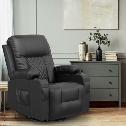 YONISEE Recliner Chair, Swivel Recliner Rocker Chairs with 360° Rotate & 125° Rocking Mechanism, Extended Footrest, Swivel Armchair Single Sofa Living Room Lounge with Drink Holders & Side Pockets - Image 3