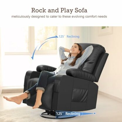 YONISEE Recliner Chair, Swivel Recliner Rocker Chairs with 360° Rotate & 125° Rocking Mechanism, Extended Footrest, Swivel Armchair Single Sofa Living Room Lounge with Drink Holders & Side Pockets - Image 4