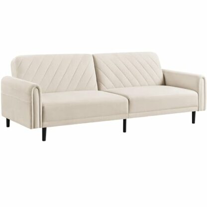 Yaheetech 201cm Convertible Sofa Bed Click-clack Fabric Futon Couch Stylish Versatile Daybed with Large Side Pockets for Guest Rooms/Studios/Study/Offices 4 Yaheetech 201cm Convertible Sofa Bed Click-clack Fabric Futon Couch Stylish Versatile Daybed with Large Side Pockets for Guest Rooms/Studios/Study/Offices - Image 4