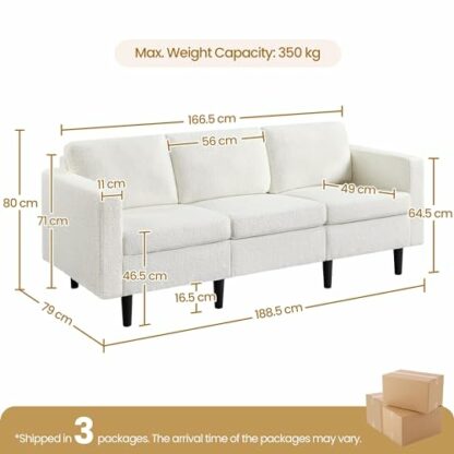 Yaheetech 3 Seater Sofa, Modern Fabric Sofa Couch, Upholstered Sofa Settee, Sectional Sofa for Living Room, Guest Room, Bedroom - Image 4