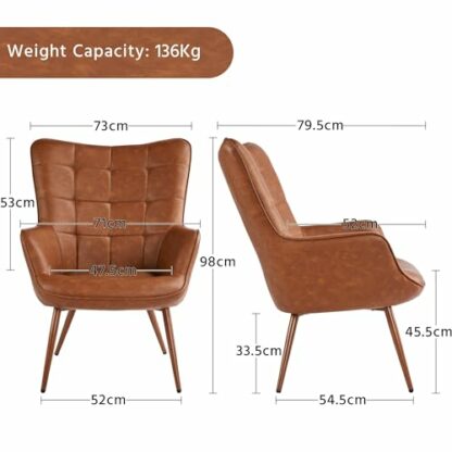 Yaheetech Accent Chair Faux Leather Modern Armchair High Back Room Chairs … - Image 4