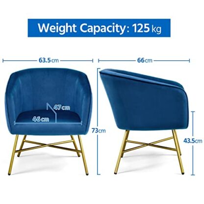Yaheetech Accent Chair, Modern Armchair with Sturdy Golden Legs, Soft Velvet Comfy Tub Chair for Living Room Bedroom,2pcs - Image 3