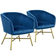 Yaheetech Accent Chair, Modern Armchair with Sturdy Golden Legs, Soft Velvet Comfy Tub Chair for Living Room Bedroom,2pcs