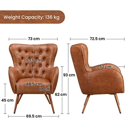 Yaheetech Armchair, Vintage Oversized PU Leather Accent Chair with Button Tufted High Back, Wood Grain Metal Legs for Living Room Bedroom Home Office Study, Brown 3 Yaheetech Armchair, Vintage Oversized PU Leather Accent Chair with Button Tufted High Back, Wood Grain Metal Legs for Living Room Bedroom Home Office Study, Brown - Image 3