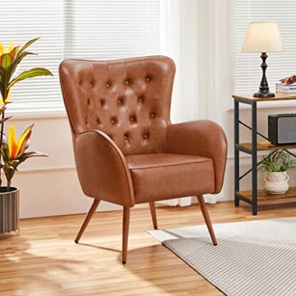 Yaheetech Armchair, Vintage Oversized PU Leather Accent Chair with Button Tufted High Back, Wood Grain Metal Legs for Living Room Bedroom Home Office Study, Brown 4 Yaheetech Armchair, Vintage Oversized PU Leather Accent Chair with Button Tufted High Back, Wood Grain Metal Legs for Living Room Bedroom Home Office Study, Brown - Image 4