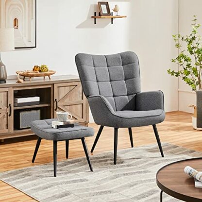 Yaheetech Armchair with ottoman Set, Modern Linen Fabric Accent chair with Footrest, Oversized Tub Chair with High Back and Metal Legs for Living Room Bedroom, Gray 3 Yaheetech Armchair with ottoman Set, Modern Linen Fabric Accent chair with Footrest, Oversized Tub Chair with High Back and Metal Legs for Living Room Bedroom, Gray - Image 3