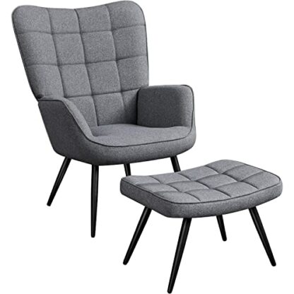 Yaheetech Armchair with ottoman Set, Modern Linen Fabric Accent chair with Footrest, Oversized Tub Chair with High Back and Metal Legs for Living Room Bedroom, Gray 2 Yaheetech Armchair with ottoman Set, Modern Linen Fabric Accent chair with Footrest, Oversized Tub Chair with High Back and Metal Legs for Living Room Bedroom, Gray - Image 2