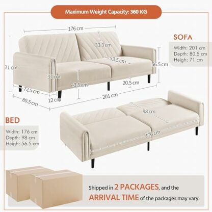 Yaheetech 201cm Convertible Sofa Bed Click-clack Fabric Futon Couch Stylish Versatile Daybed with Large Side Pockets for Guest Rooms/Studios/Study/Offices 3 Yaheetech 201cm Convertible Sofa Bed Click-clack Fabric Futon Couch Stylish Versatile Daybed with Large Side Pockets for Guest Rooms/Studios/Study/Offices - Image 3