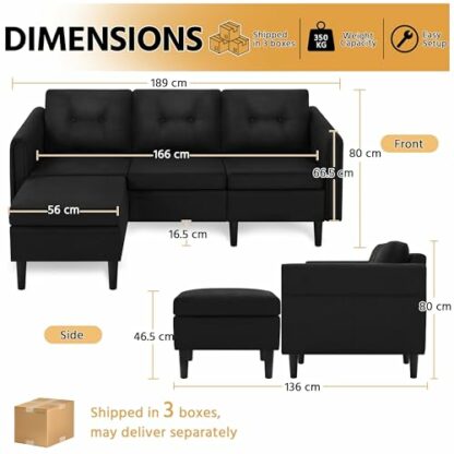 Yaheetech Fabric Sectional Sofa with Ottoman L-shaped Sofa Couch Reversible 3-Seater Chaise Lounge Living Room Home - Image 4