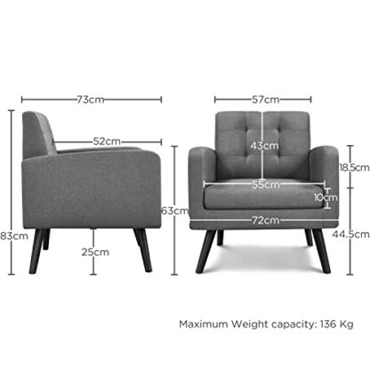 Yaheetech Modern Armchair, Mid-Century Accent Chair with Button Tufted Back&Wood Legs for Living Room/Bedroom/Office - Image 4