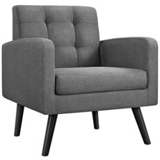 Yaheetech Modern Armchair, Mid-Century Accent Chair with Button Tufted Back&Wood Legs for Living Room/Bedroom/Office