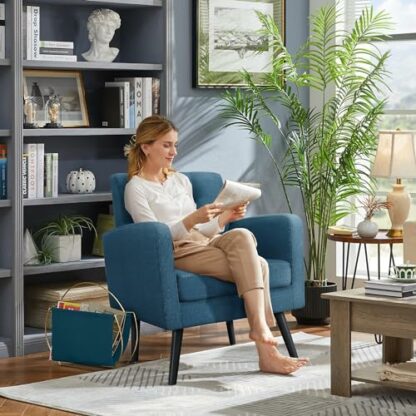 Yaheetech Modern Armchair, Mid-Century Accent Chair with Button Tufted Back&Wood Legs for Living Room/Bedroom/Office, 2 PCS - Image 3