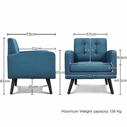 Yaheetech Modern Armchair, Mid-Century Accent Chair with Button Tufted Back&Wood Legs for Living Room/Bedroom/Office, 2 PCS - Image 4