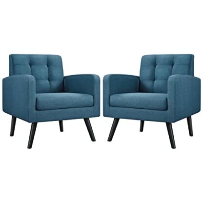 Yaheetech Modern Armchair, Mid-Century Accent Chair with Button Tufted Back&Wood Legs for Living Room/Bedroom/Office, 2 PCS - Image 2