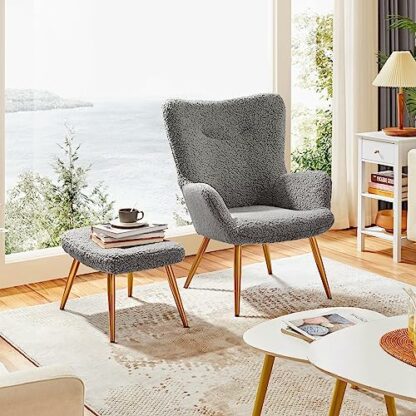 Yaheetech Modern Armchair Sherpa Fabric, Fuzzy Tub Chair - Image 3