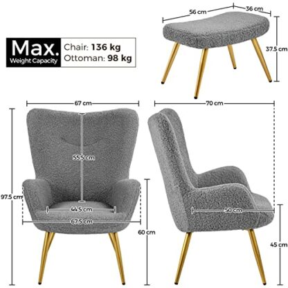 Yaheetech Modern Armchair Sherpa Fabric, Fuzzy Tub Chair - Image 4