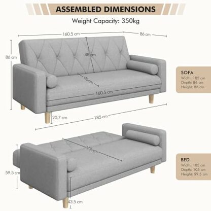 Yaheetech Modern Fabric Sofa Bed 3 Seater Click Clack Sofas Settee Recliner Couch with Wooden Legs for Living Room/Guest Room/Office - Image 3