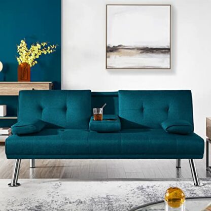 Yaheetech Modern Fabric Sofa Bed Convertible Futon with 2 Cup Holders Recliner Sleeper for Living Room/Spare Room/Guest Room - Image 3