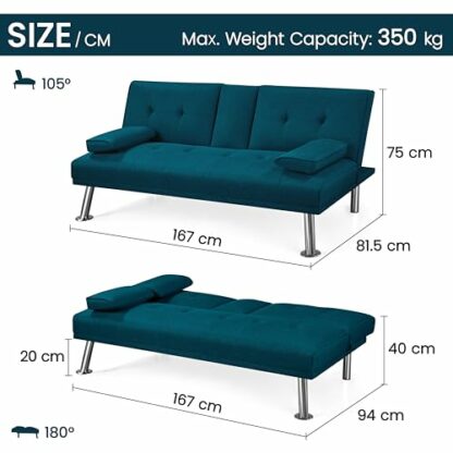 Yaheetech Modern Fabric Sofa Bed Convertible Futon with 2 Cup Holders Recliner Sleeper for Living Room/Spare Room/Guest Room - Image 4