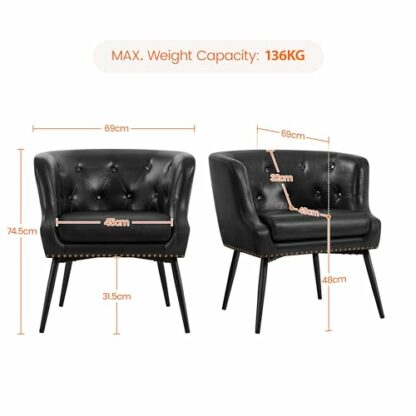 Yaheetech Modern Tub Chair, Upholstered PU Leather Armchair, Button Tufted Accent Chair with Comfy Seat Cushion and Metal Legs for Living Room Bedroom 3 Yaheetech Modern Tub Chair, Upholstered PU Leather Armchair, Button Tufted Accent Chair with Comfy Seat Cushion and Metal Legs for Living Room Bedroom - Image 3